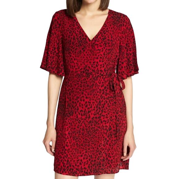 Sanctuary Dress Size Small Red Animal Print Girl on Fire Rayon Faux Wrap - Picture 1 of 5